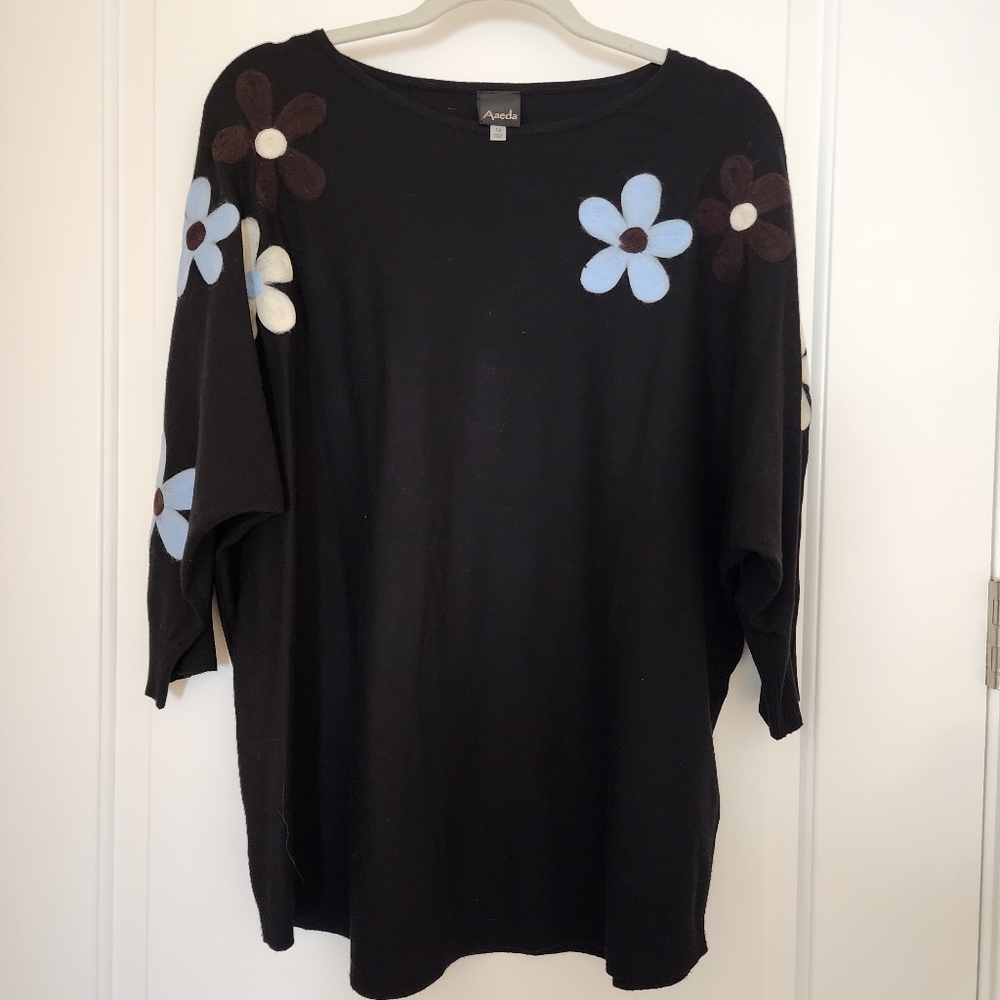 Arcadia Black Sweatshirt with Blue and White Floral Accents